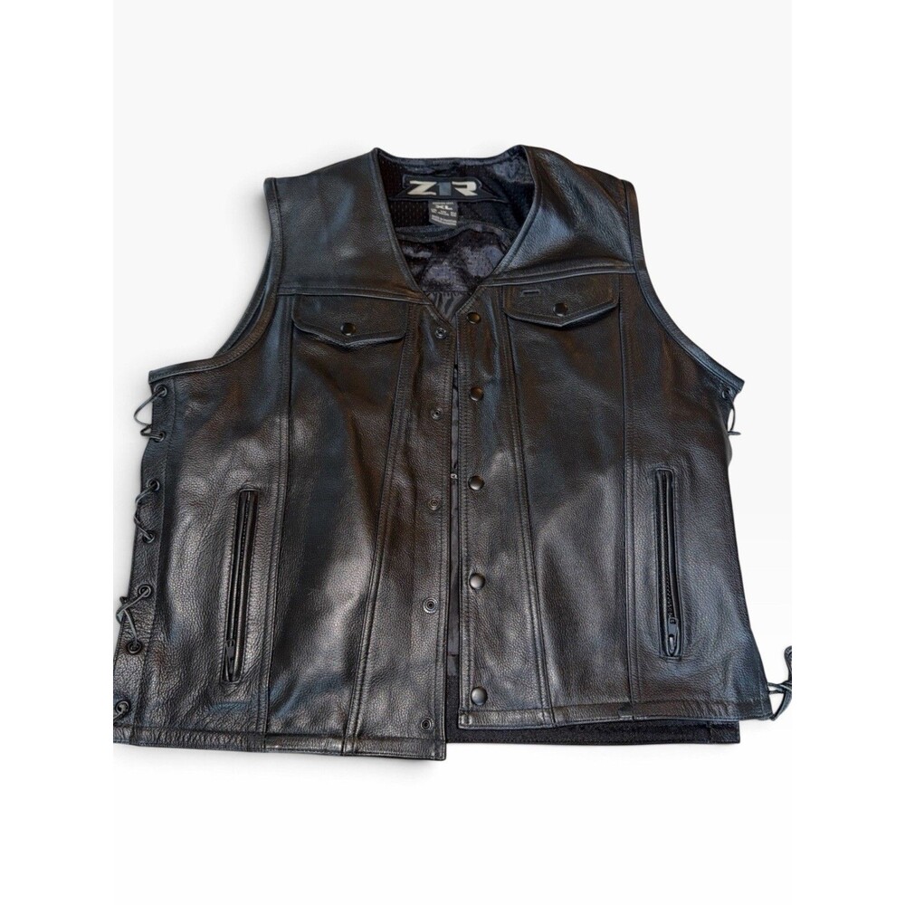 Z1R Gaucho Black Leather Motorcycle Vest XL Concealed Carry Pockets